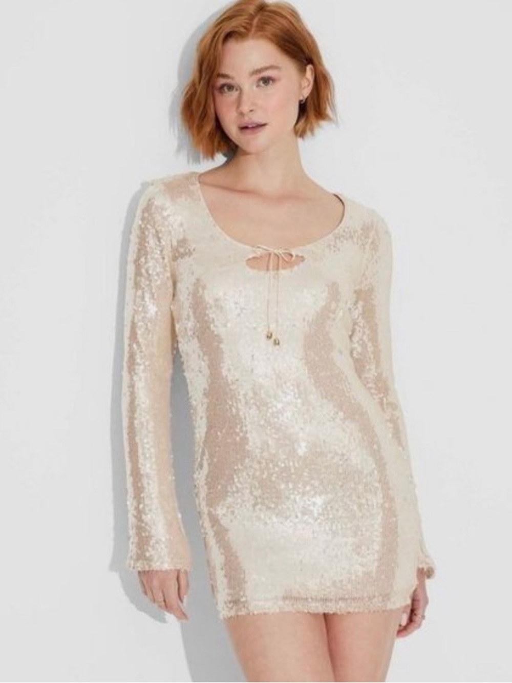 Sequin Long Sleeve Mini Dress in Champagne